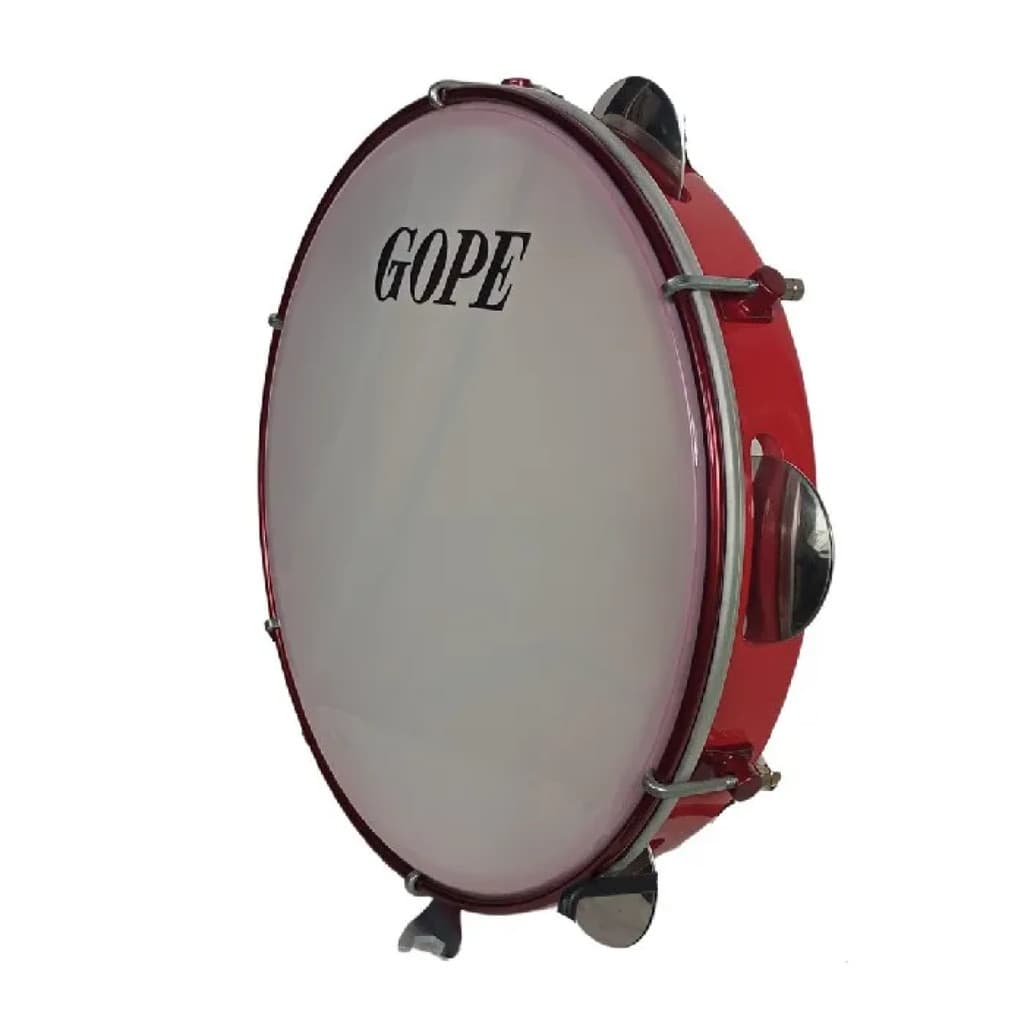 Pandeiro Gope 10 Pol Iniciante Madeira Vermelho Pele Nylon