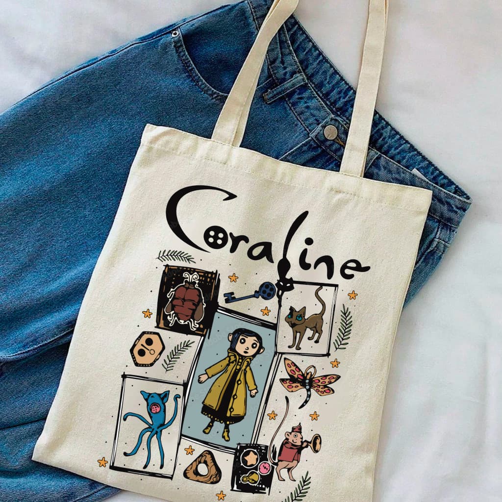 Bolsa Sacola Ecobag 100% Algodão Cru Coraline Mundo Secreto Aesthetic Envio Imediato