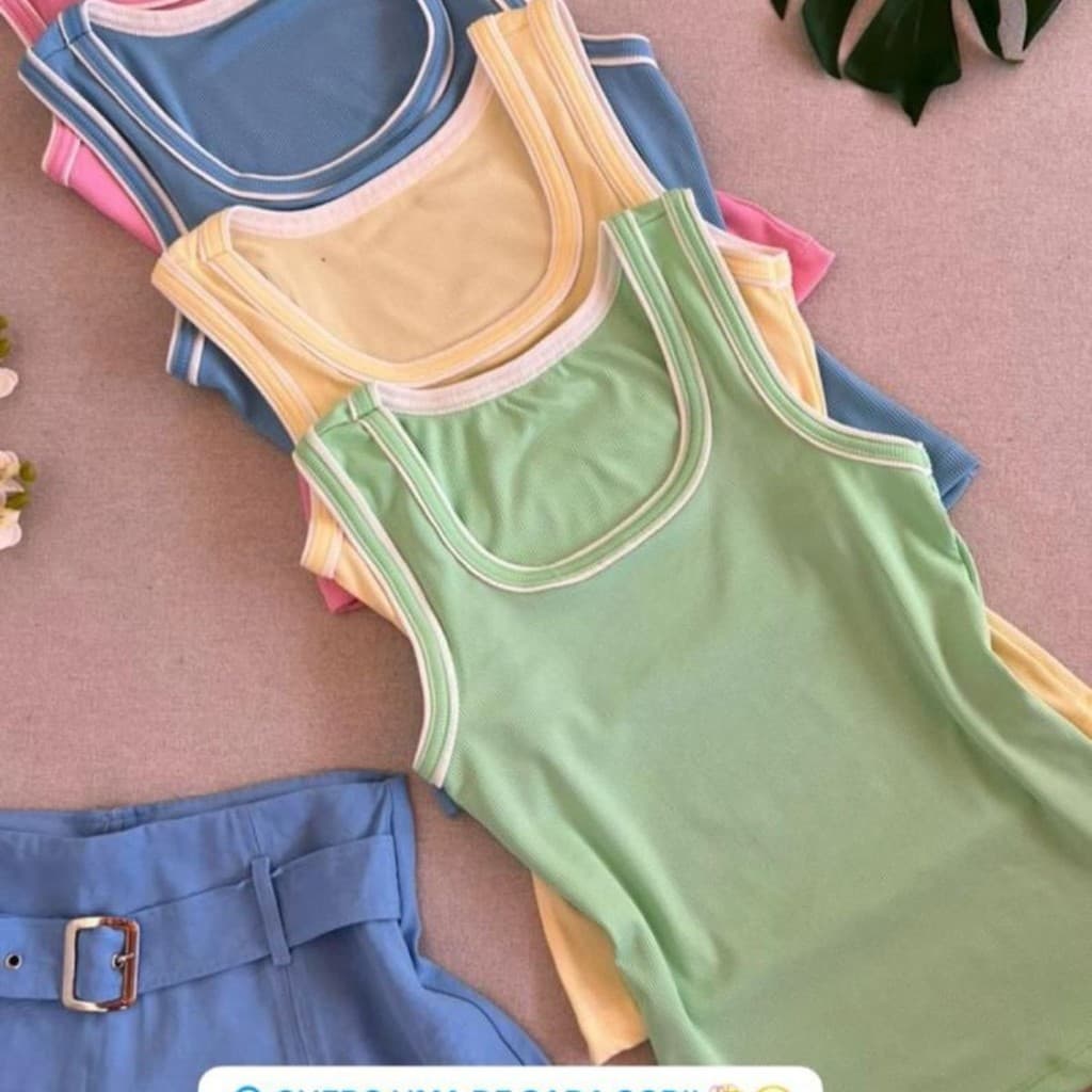 Kit 2 Blusas Feminina Regata Canelada Ribana Premium Social Americana Basica Promoção