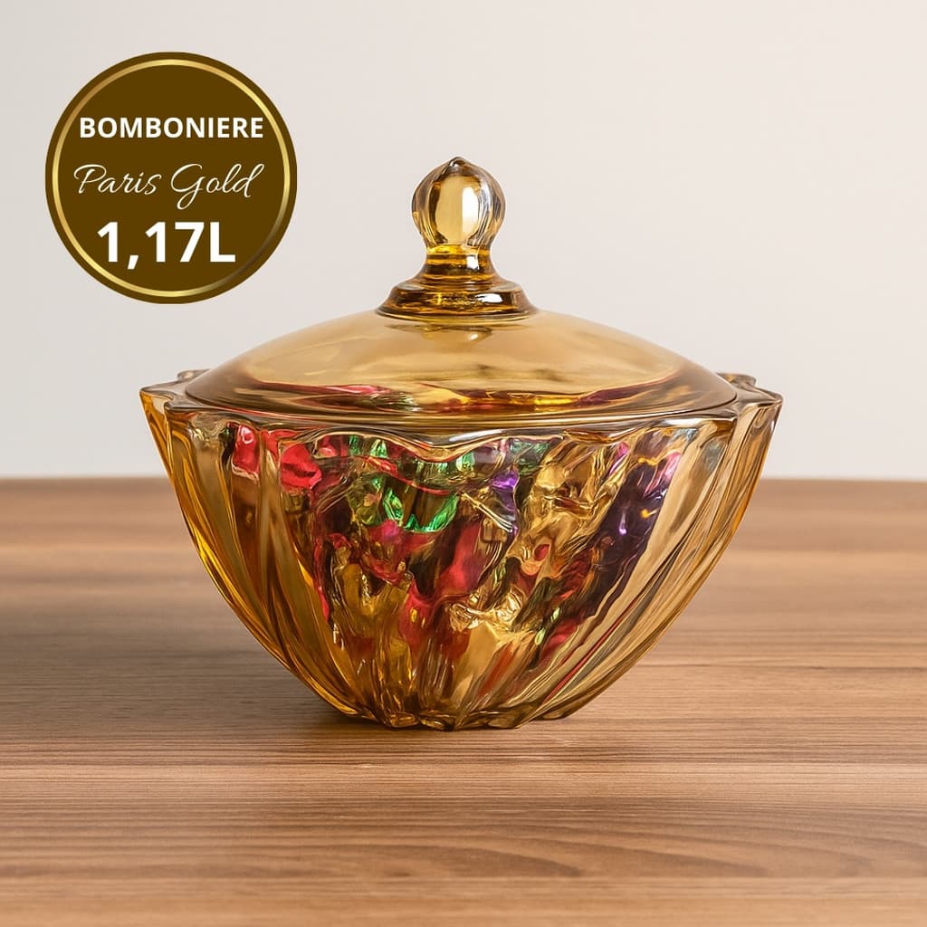 BOMBONIERE POTICHE DE VIDRO PARIS GOLD 1,17L ÂMBAR DESIGNER EM ASPIRAL POTE PARA DOCES E MESA POSTA