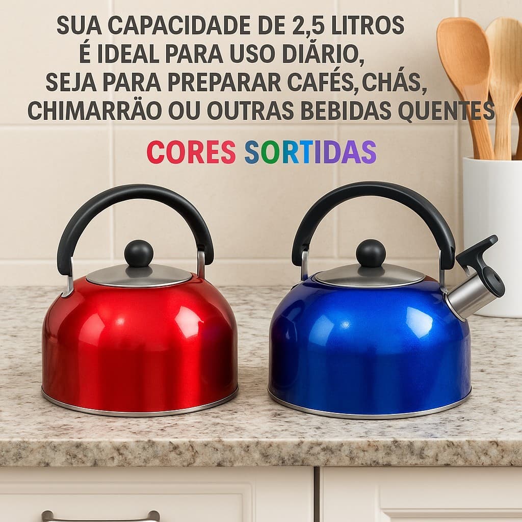 Chaleira Inox Apito Silencioso 25 Litros Alta Durabilidade Cozinha