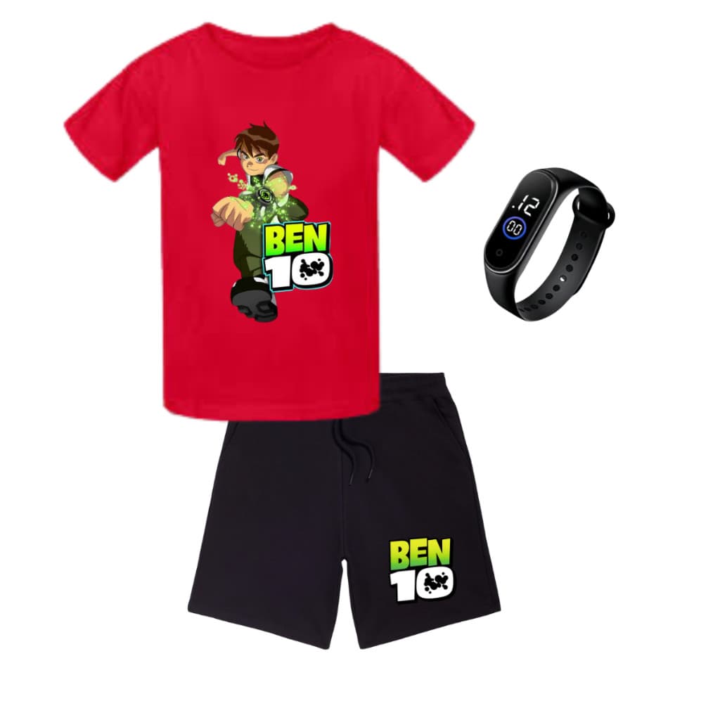 Conjunto de camiseta e bermunda + relogio  Infantil Desenho Ben 10 tamanho 4 ao 14