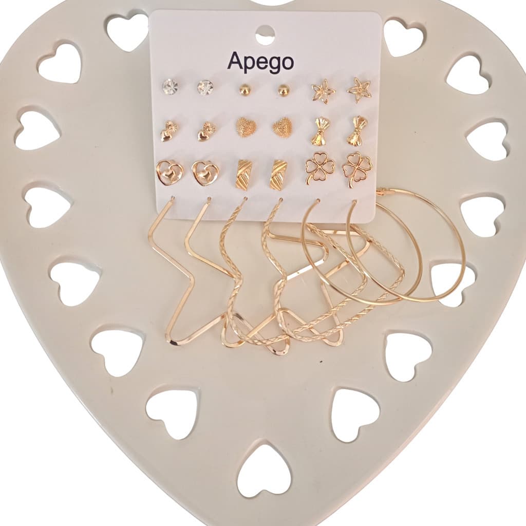 🔥 Kit Completo 12 Pares Brincos Modernos | Folheado Ouro 18K & Prata 925 para Revenda