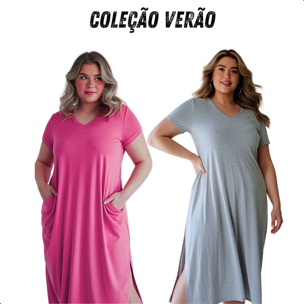Kit Vestido Gestante Feminino Soltinho Plus Size Longo Saruel Verão Grávida Liso