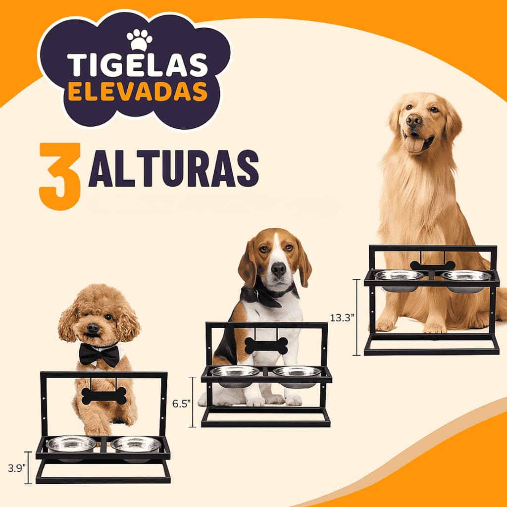 Tigela Suspensa Alimentação Pet Dupla Comedouro Bebedouro Cão Pet Alumínio Alimentadores Removível