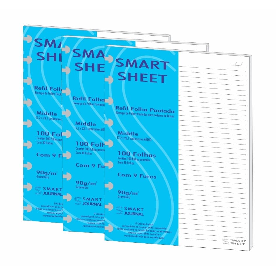 Refil Caderno de Discos 90g 300 Folhas Pautado Medio 9 Furos Inteligente