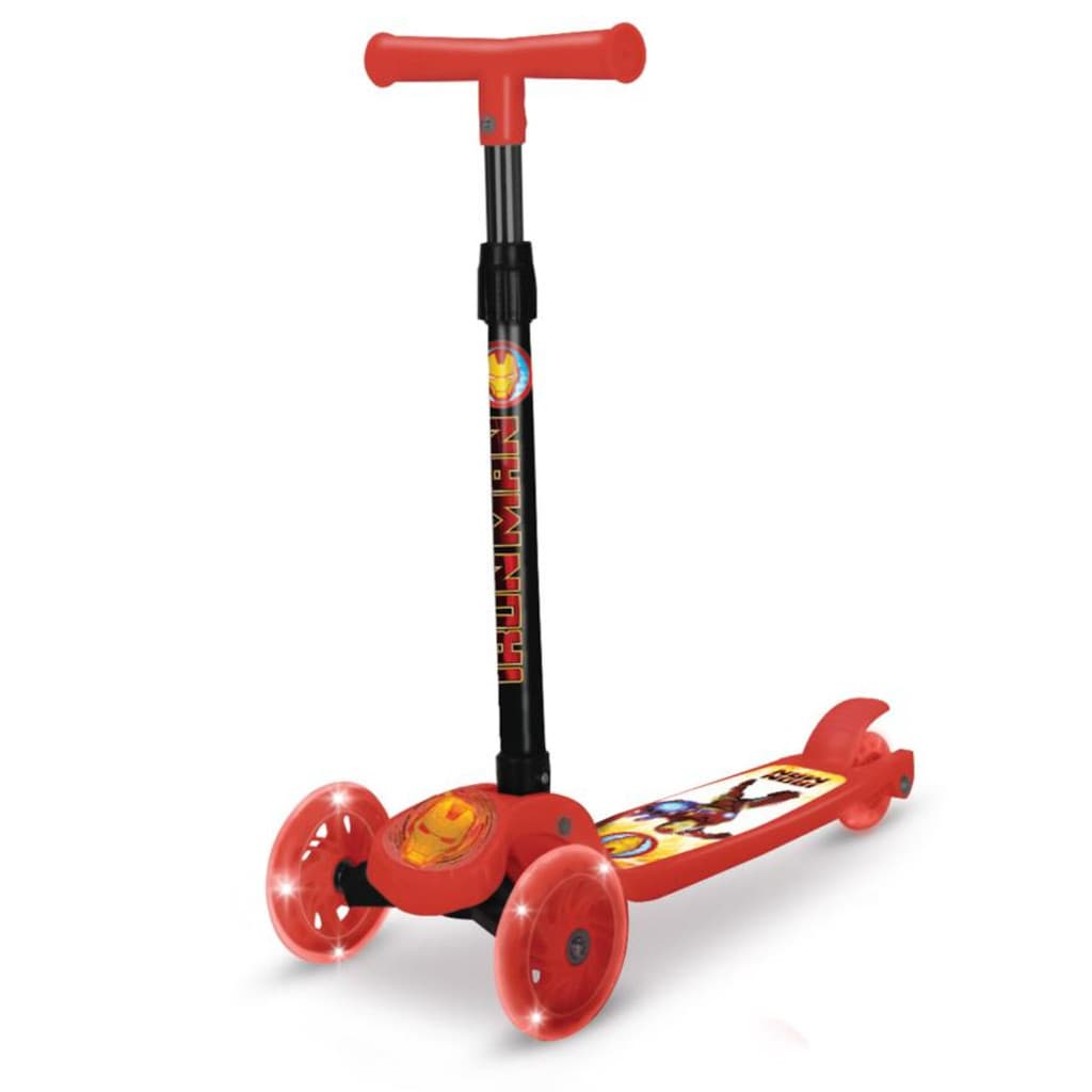 Patinete Infantil 3 Rodas Homem de Ferro 30Kg Led Dobravel