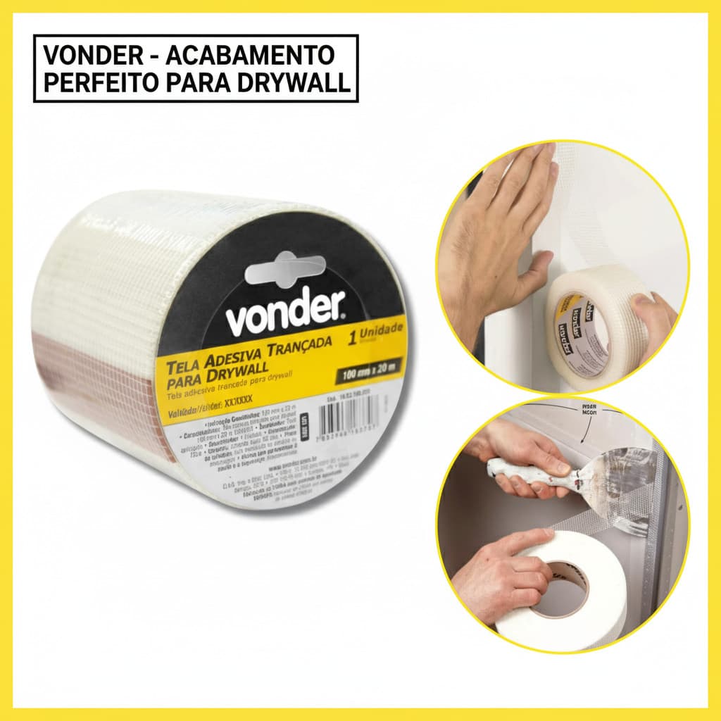 Tela Adesiva Trançada Para Drywall 100mmx20m Vonder