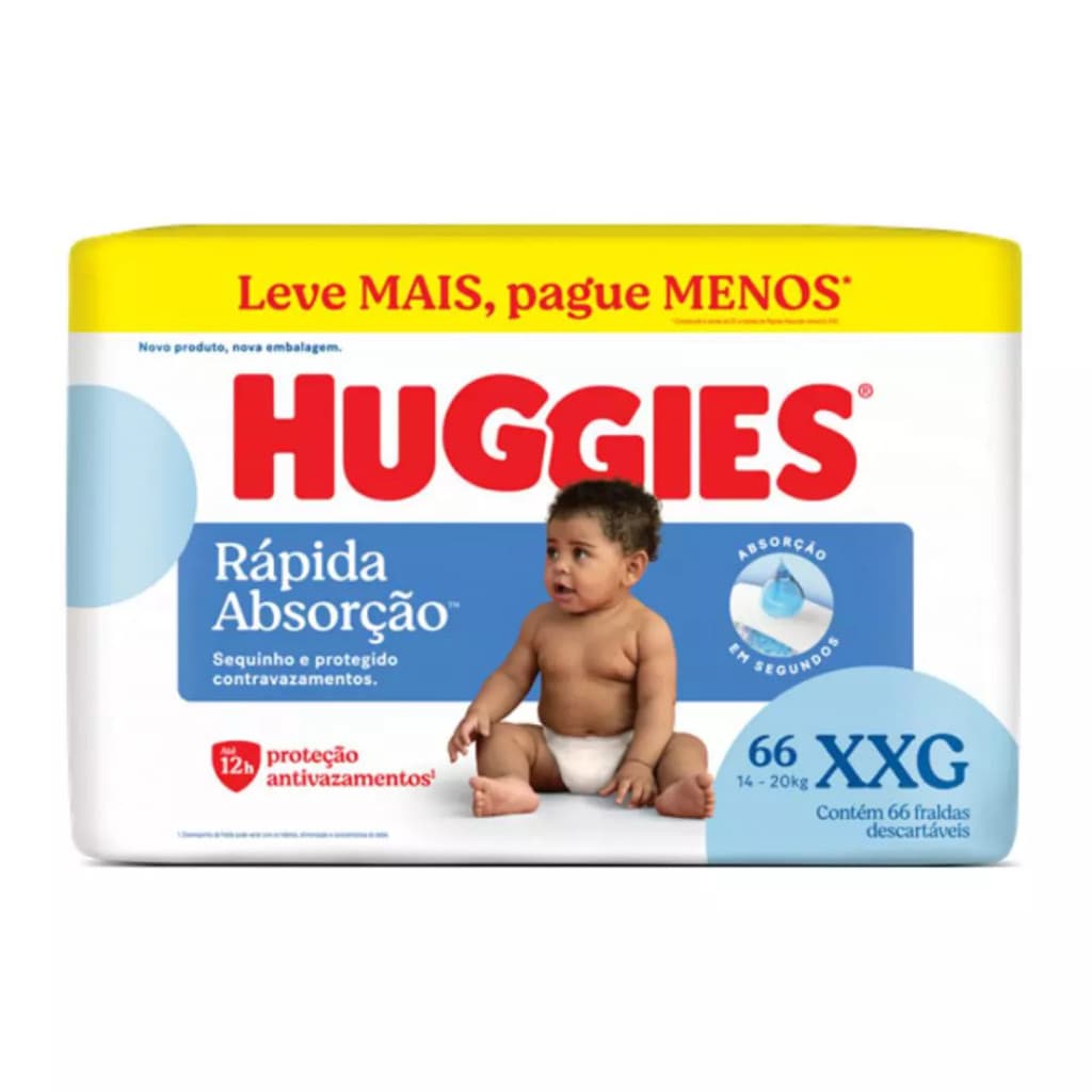 Fralda Descartável  Huggies Tripla Proteção Hiper - Tamanho XXG- Com 66 Unidades