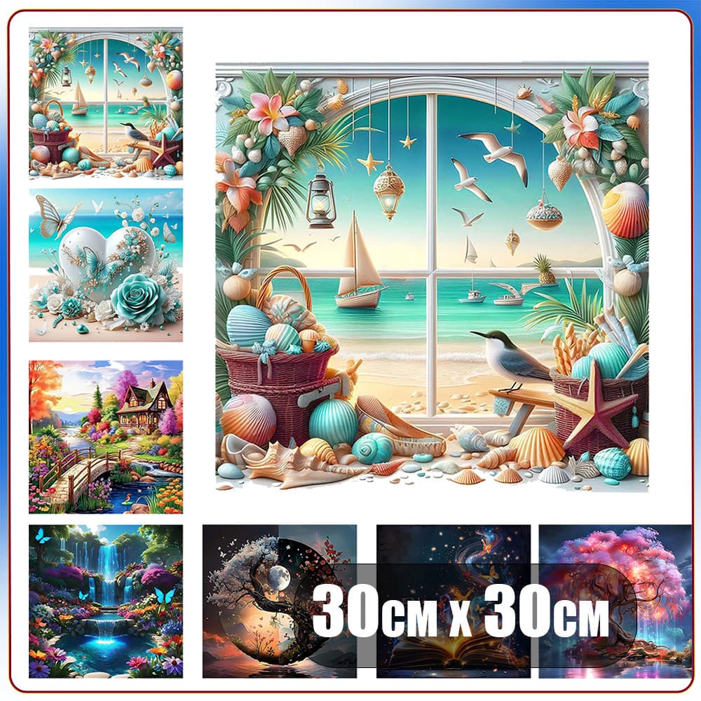Kit de Pintura Diamante Quadrado 5D｜Terapia Artística｜Relaxamento e Alívio do Estresse,30x30cm,Série Paisagem