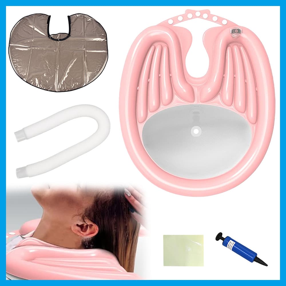 Bacia de lavagem de cabelo portátil inflável com proteção cervical, para cama, idosos e grávidas