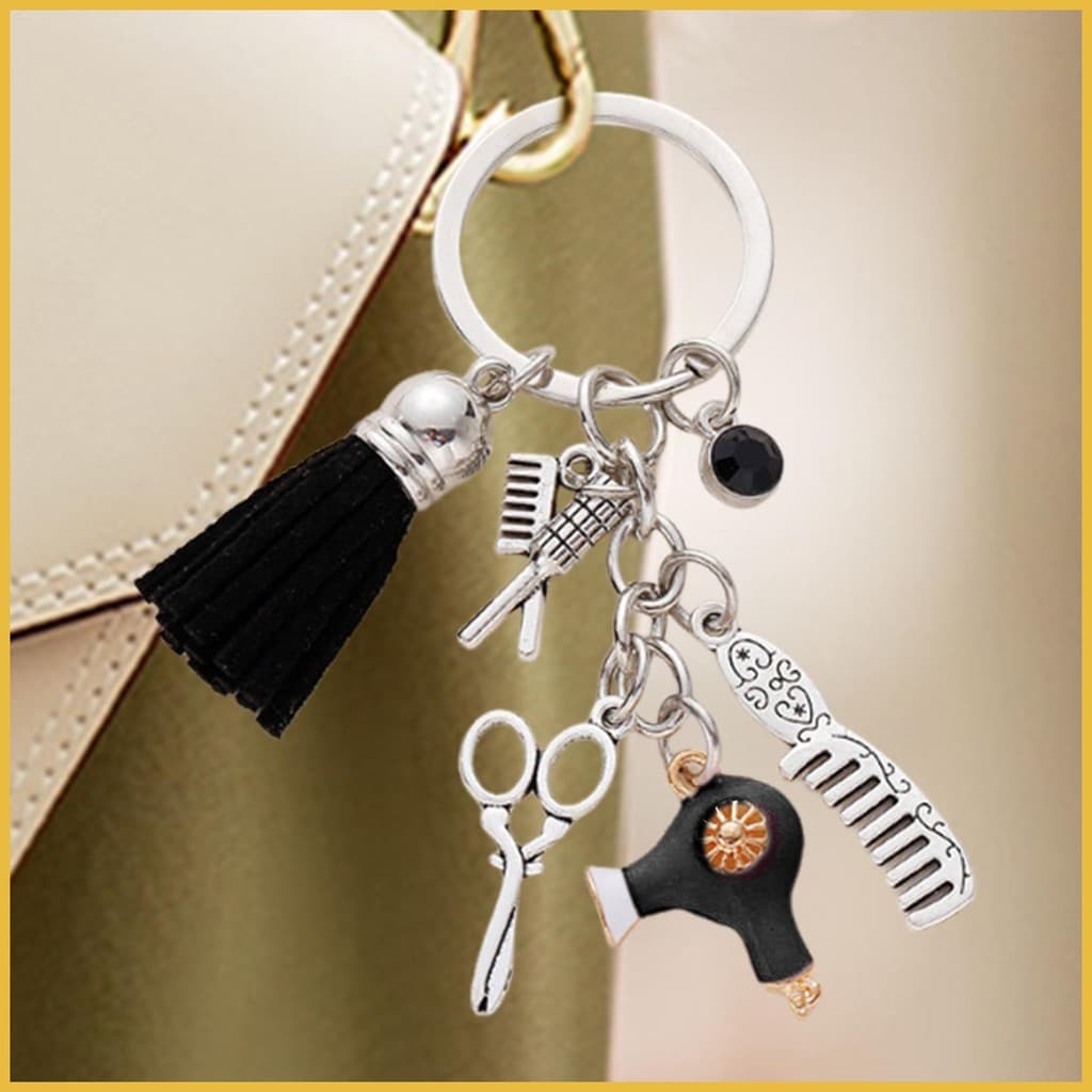 Chaveiro De Cabeleireiro Tesoura Secador De Cabelo Pente Criativo Com Borla Chave Charme Para Mochila Haolibr