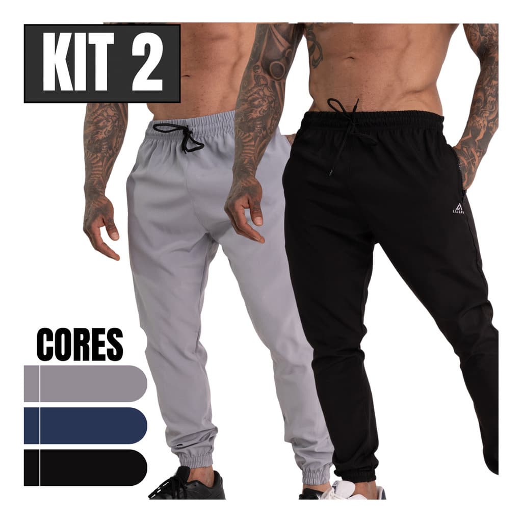 Kit 2 Calças Tactel Jogger Slim Masculina Esportiva Treino academia bolso com ziper