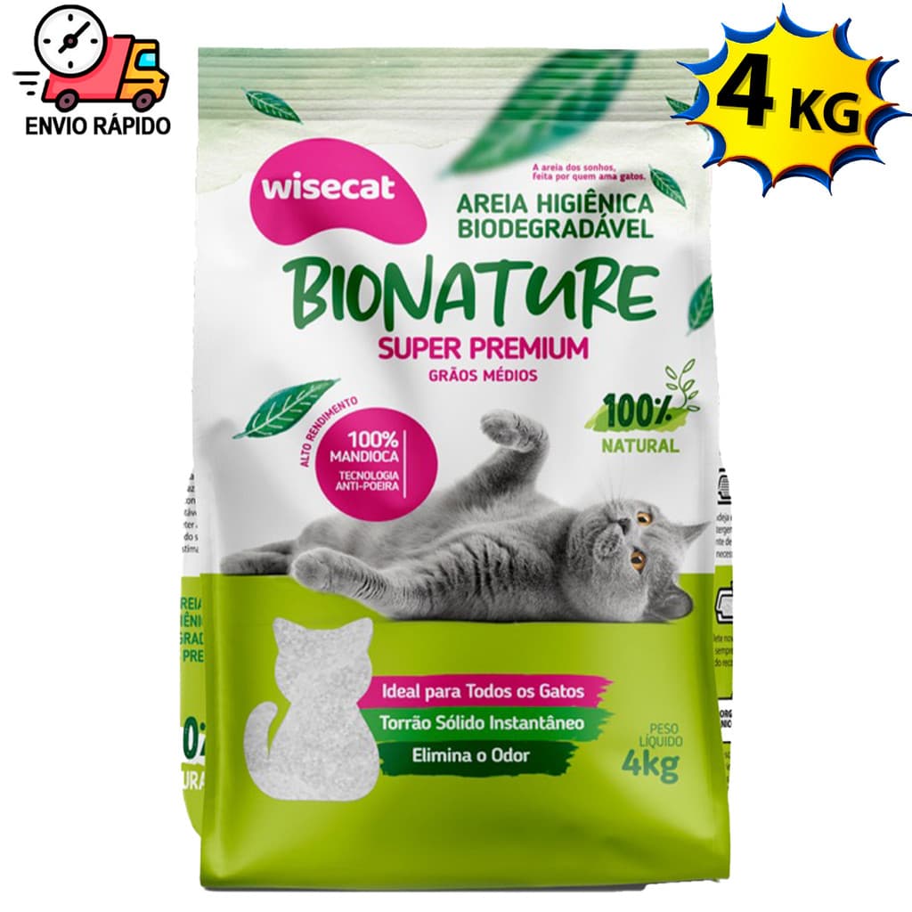Areia de Gato Mandioca 100% Natural Bio Nature Areia Para Gato 4Kg