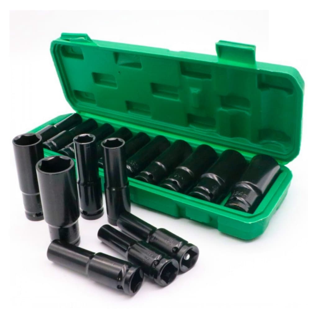 Kit Soquetes Sextavado Longo 1/2"  Extendido 10 Peças CrV