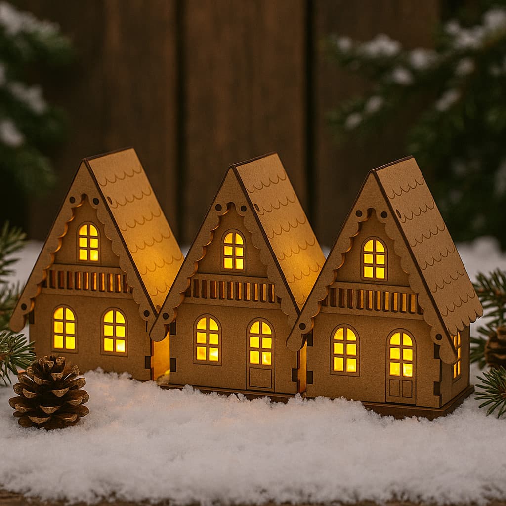 Mini Casinha Natalina em MDF Kit de Montar com 3 unidades enfeite arvore natal