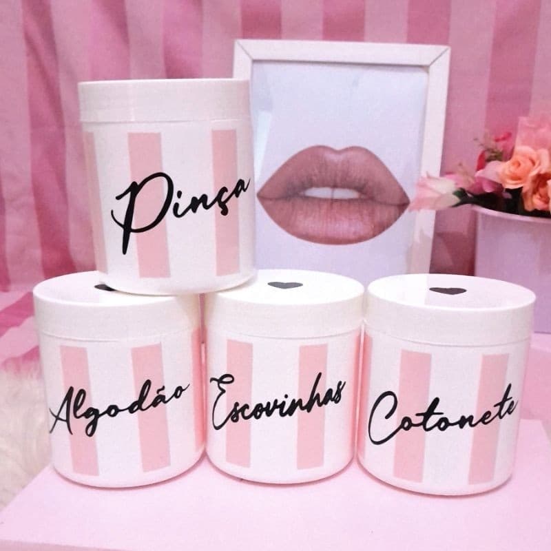 Kit 4 Porta Organizadores Cotonete Pinça algodão Escovinhas Personalizado