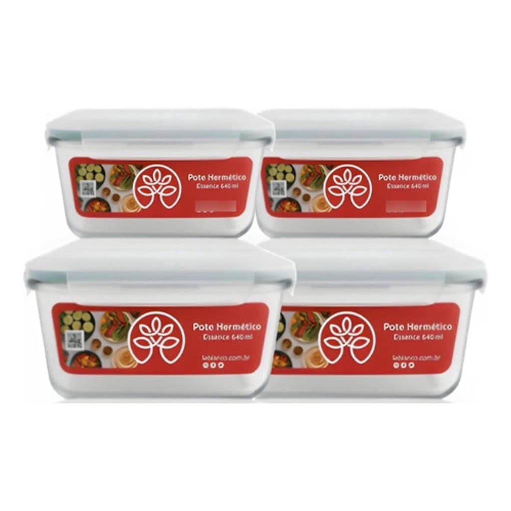 Kit 4 Potes Herméticos Marmita Variados 1040ml E 640ml Transparente