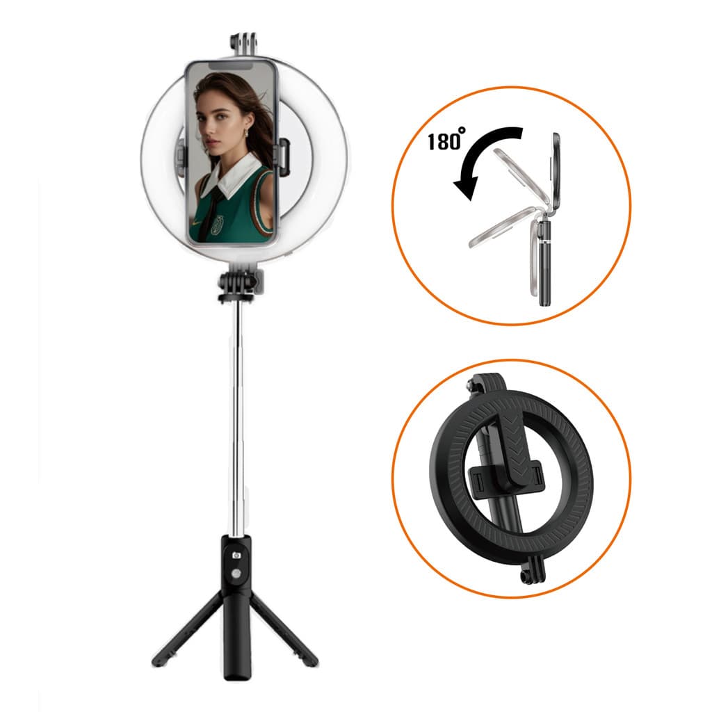 Ring Light 6 Polegadas com Tripé 48 LEDs Luz Fria Quente Morna Dobrável Controle Remoto Oberon OR-1686