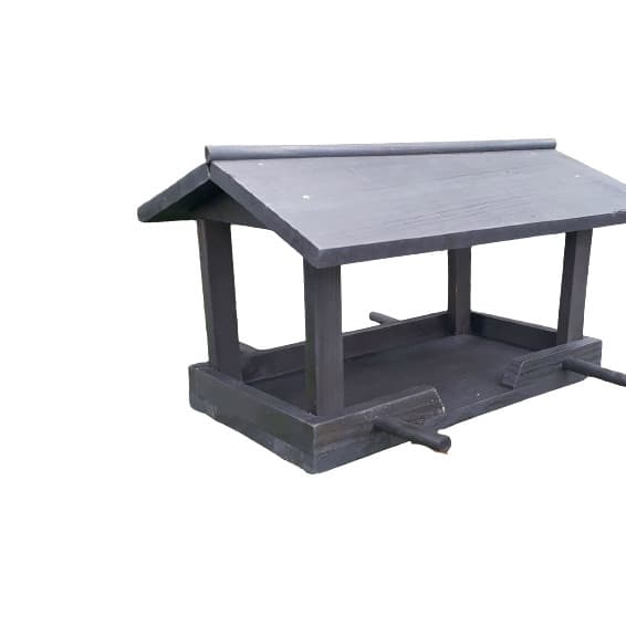 Casinha passarinho comedouro Preto madeira bandeja 34x50