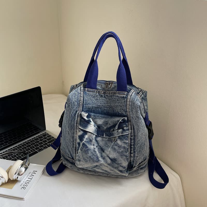 Jeans lavado simples 2025 novo estilo na moda grande capacidade estilo Preppy Mori mochila feminina estudante mochila ma