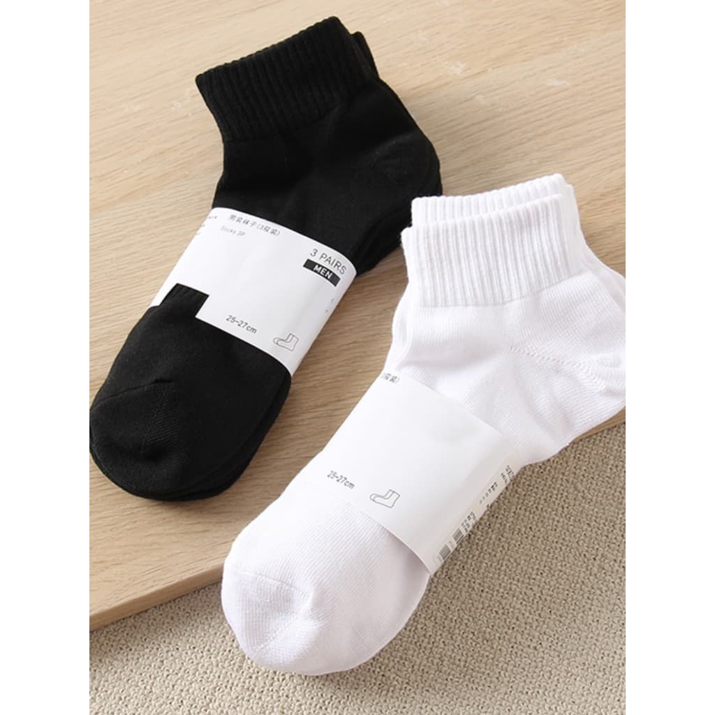 Três pares meias de corrida masculinas outono inverno meias absorventes de suor meias tubo médio preto branco puro algod