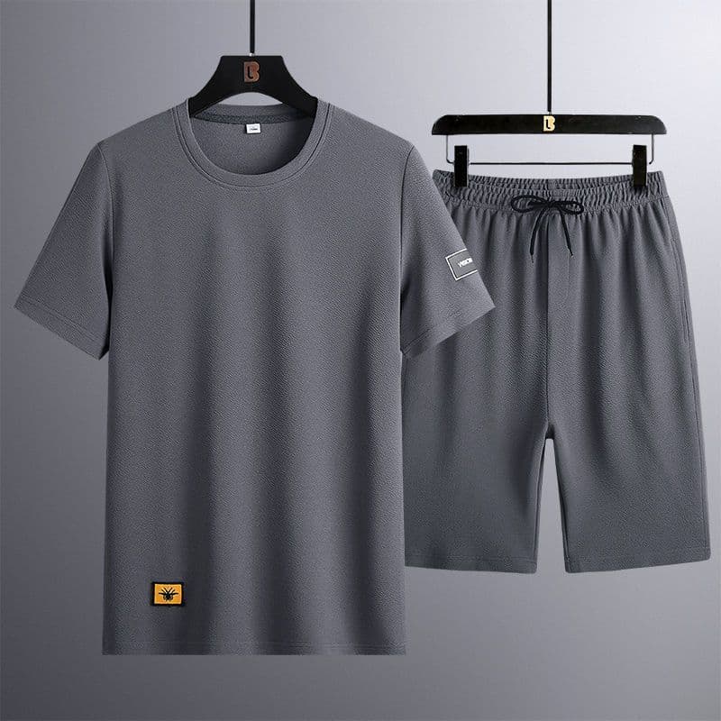 T na moda Shorts de manga curta terno em torno do pescoço pijamas masculinos tamanho grande verão colheita de vazamento