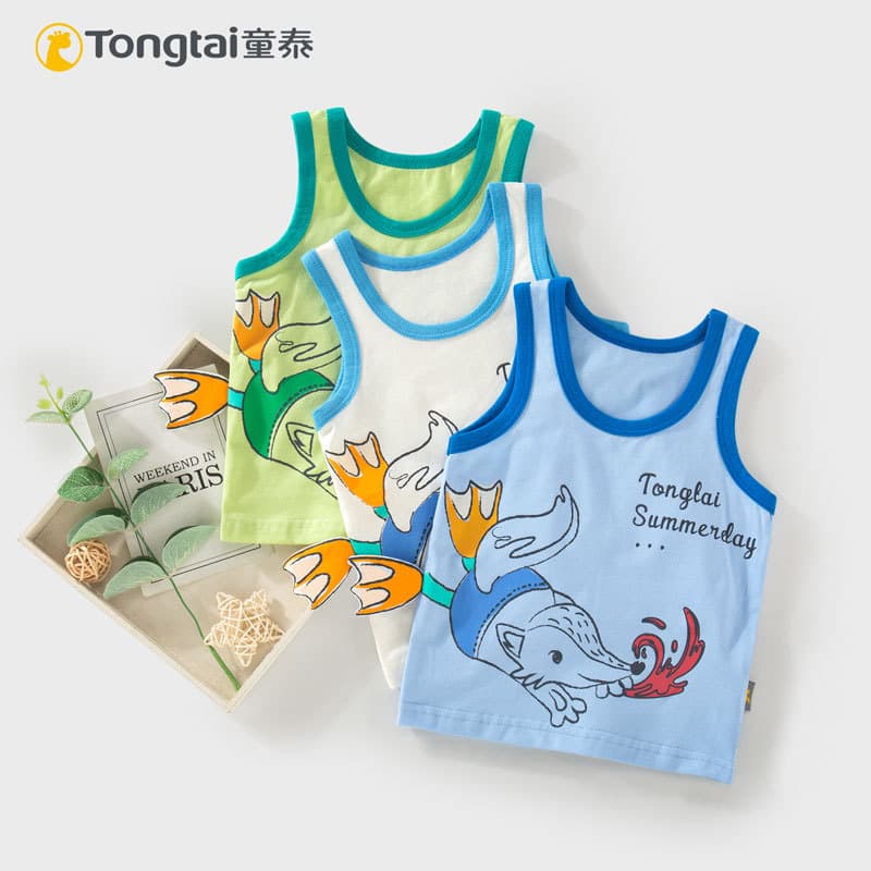 Tongtai meninos colete obstáculos sem mangas camiseta verão estilo fino estilingue infantil bebê Casual dos desenhos ani