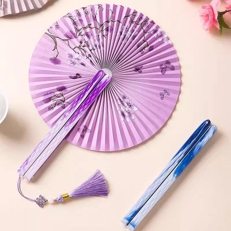 Antigo dobrável grupo ventilador estilo chinês estudante Cheongsam dança Hanfu borla ventilador dobrável verão portátil