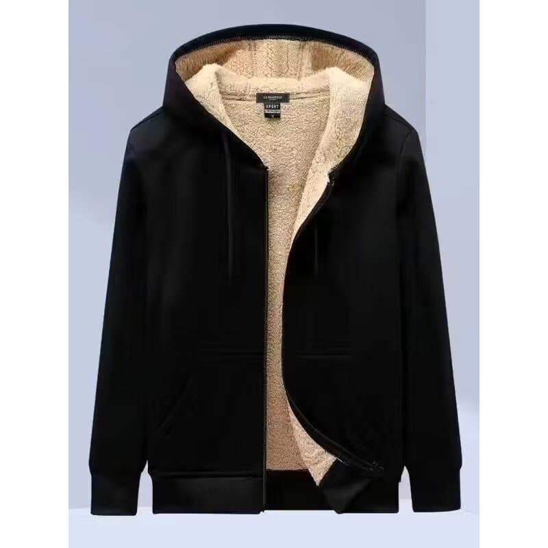 2025 Cardigan com capuz moletom masculino outono inverno forro de lã engrossado jaqueta de lã de cordeiro tamanho grande