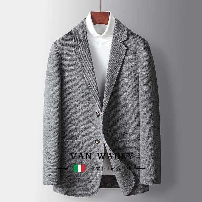 Outono inverno xadrez dupla face casaco de lã curto terno de lã masculino fino ajuste negócios Casual Blazer de lã