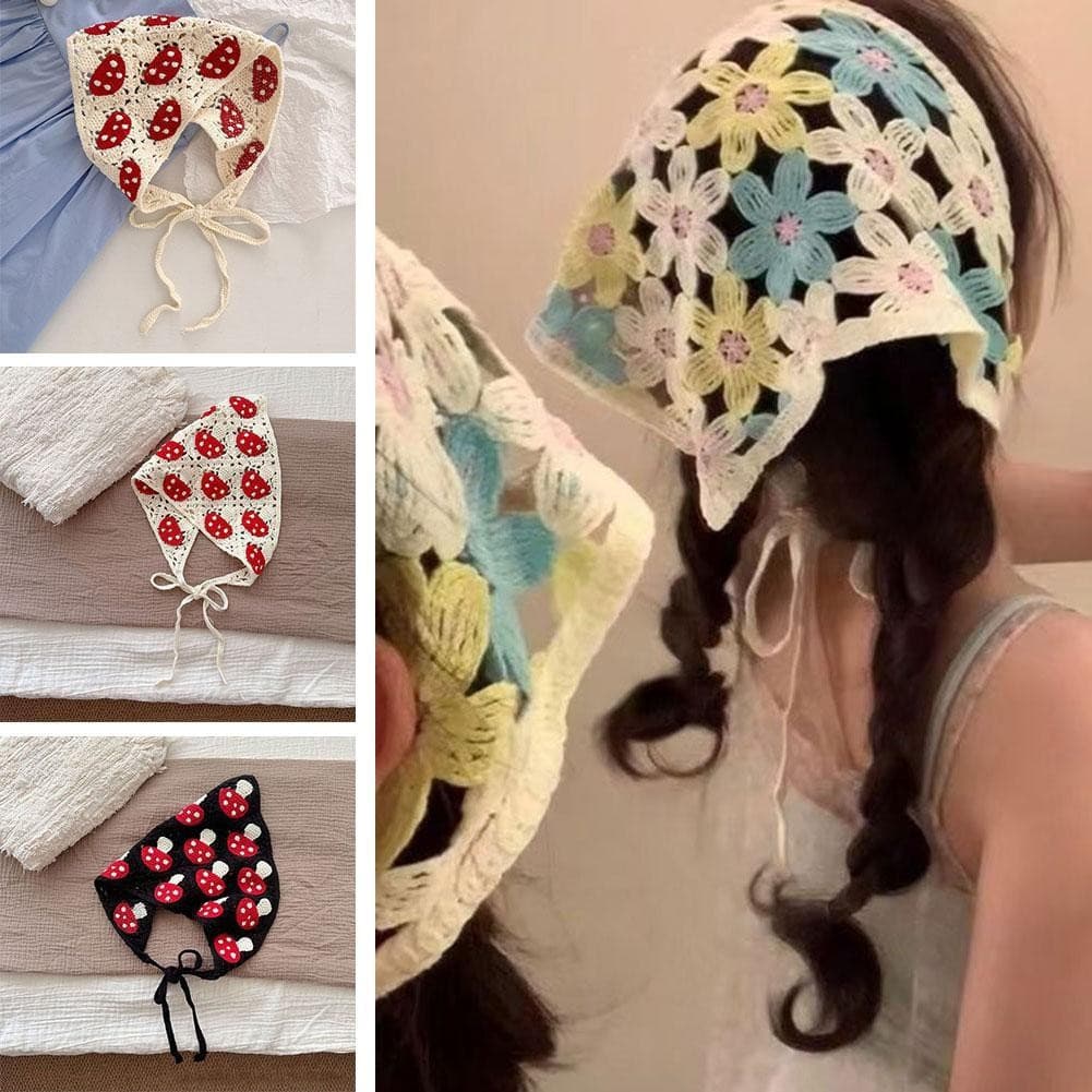 Tiara De Crochê Artesanal Feminina , Cor Sólida , Triângulo Doce , Lenço De Cabelo , Faixa De Cabeça M2j9