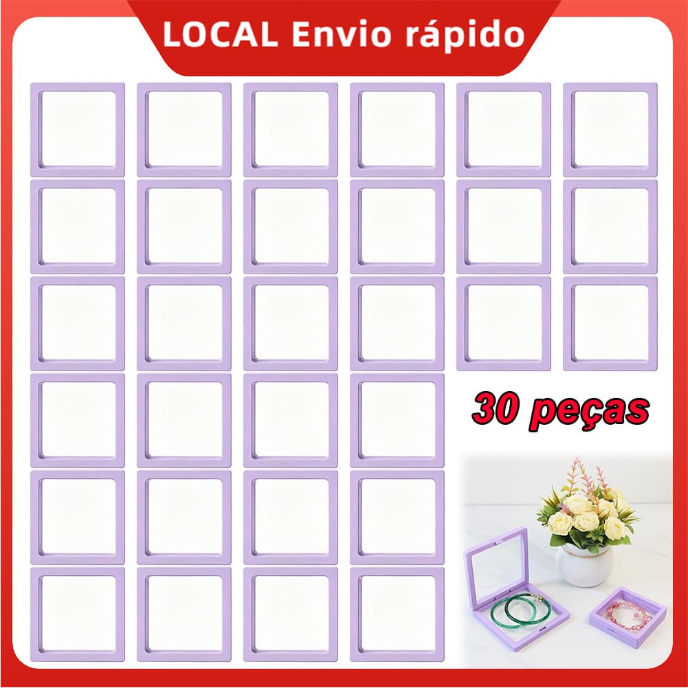 Kit 30 Caixa de Armazenamento de Joias Anti Oxidação PE 3D Roxo 7x7cm – não amarela, para casa/escritório