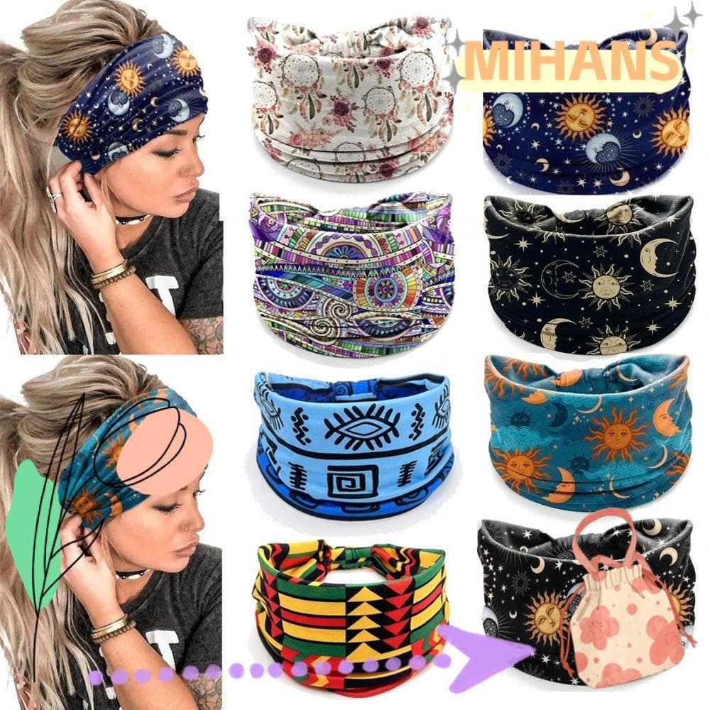 MIHAN Tiaras Largas , Turbante Elástico Com Estampa De Flores , Aba Larga , Estrela , Nó Vintage , Acessórios Para Cabel