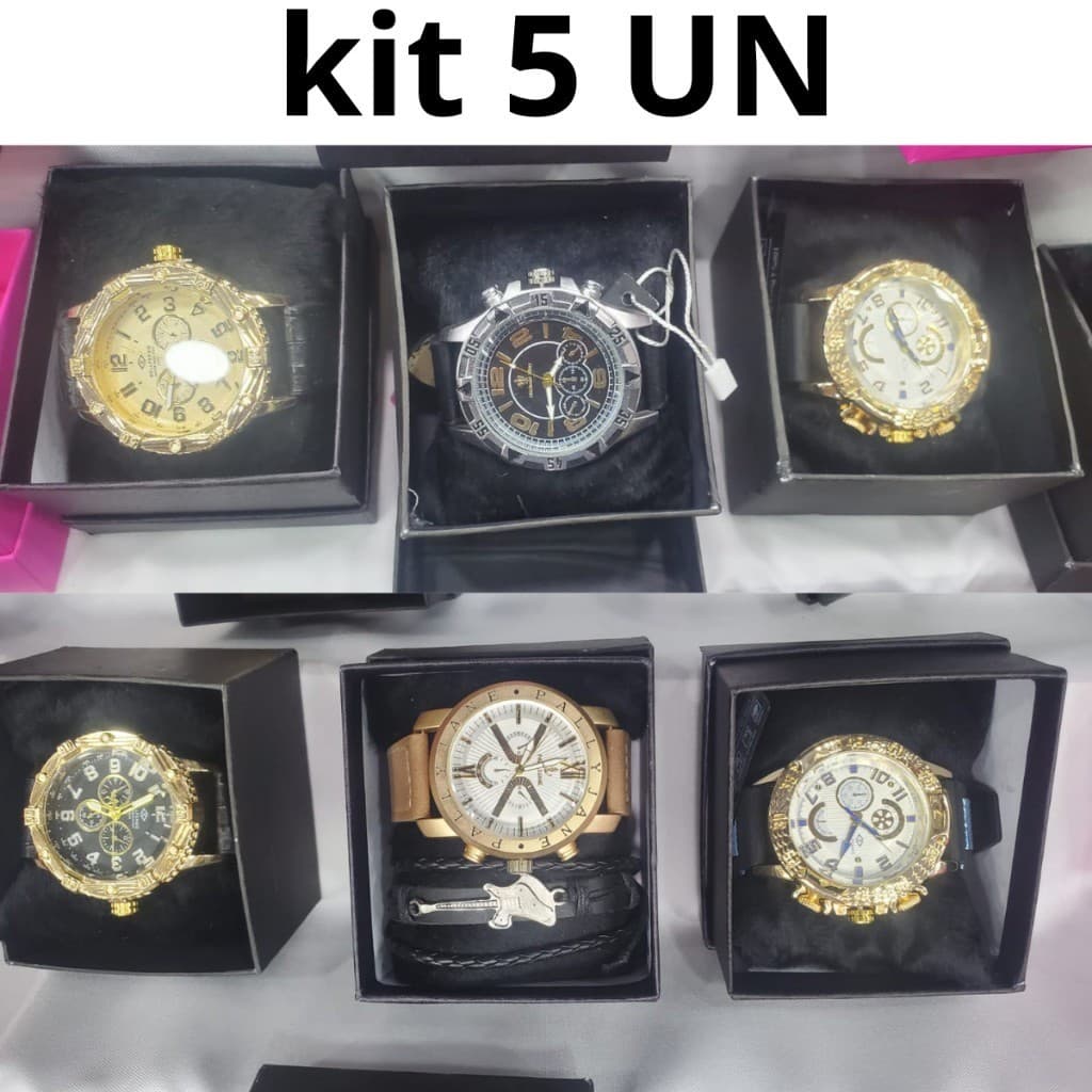 kit 5 (relógio + caixa) masculinos mais barato