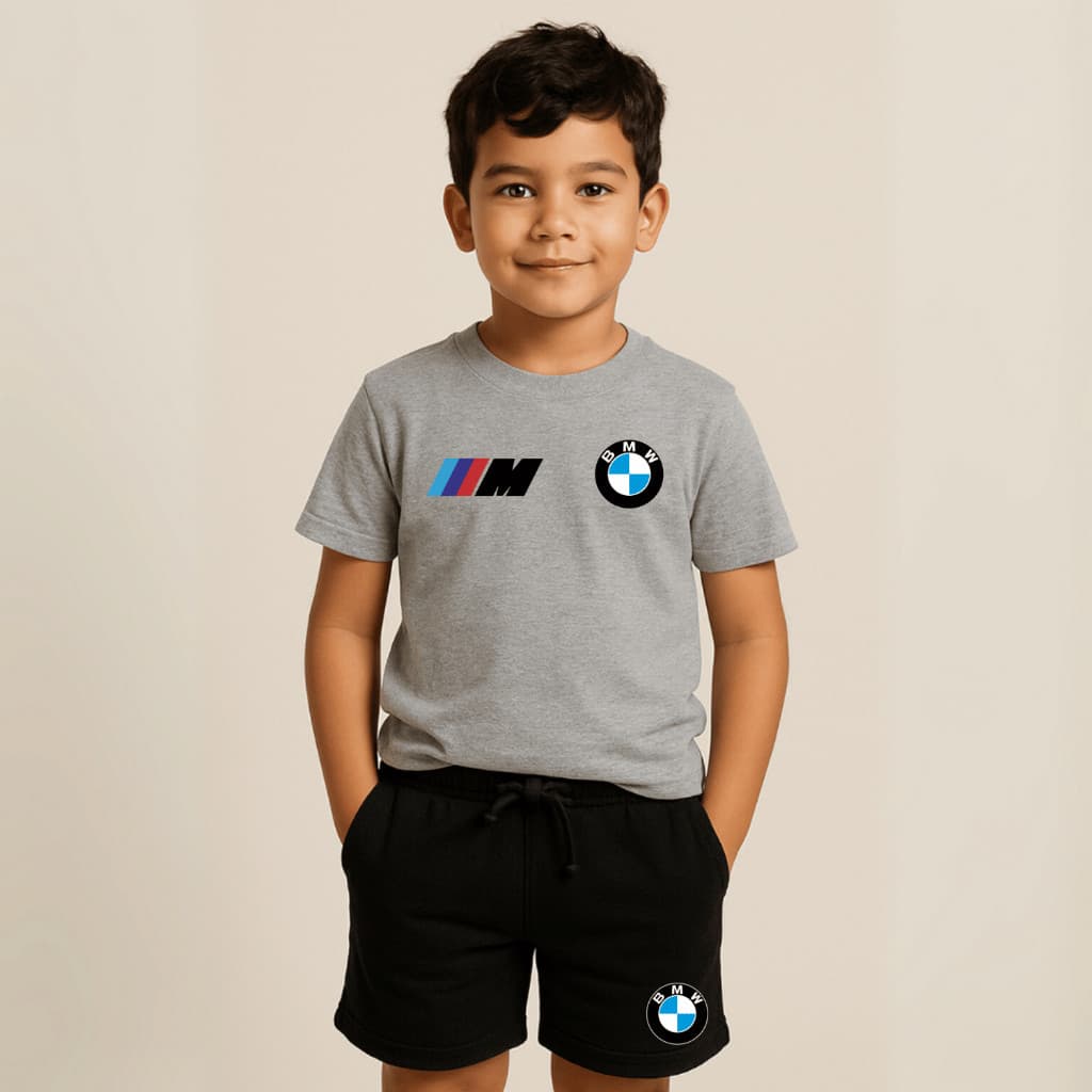 KIT camisa+SHORTE moleto Infantil Juvenil  BMW Motor Sport Linha Premium Presente casual blusa