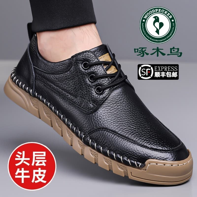 Woodpecker sapatos masculinos de couro genuíno sapatos casuais de couro primeira camada tendão de carne sola macia respi