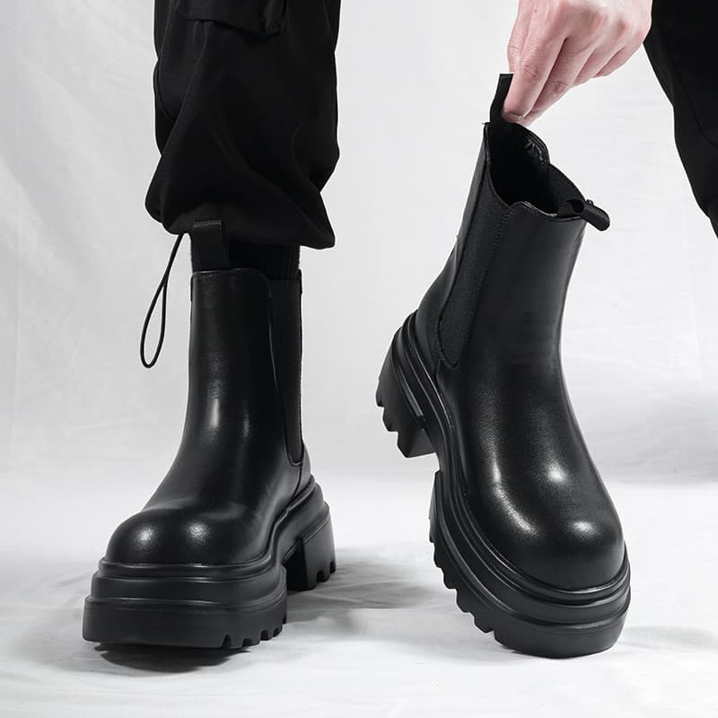 Estilo britânico chaminé Chelsea botas masculinas de alta qualidade primavera novo estilo de sola grossa aumentando Mart