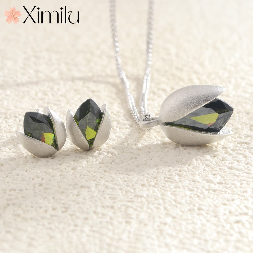 ❤ Design Original conjunto de jóias pistache moda colar feminino nicho luz brincos de luxo criativo verde diamante pinge