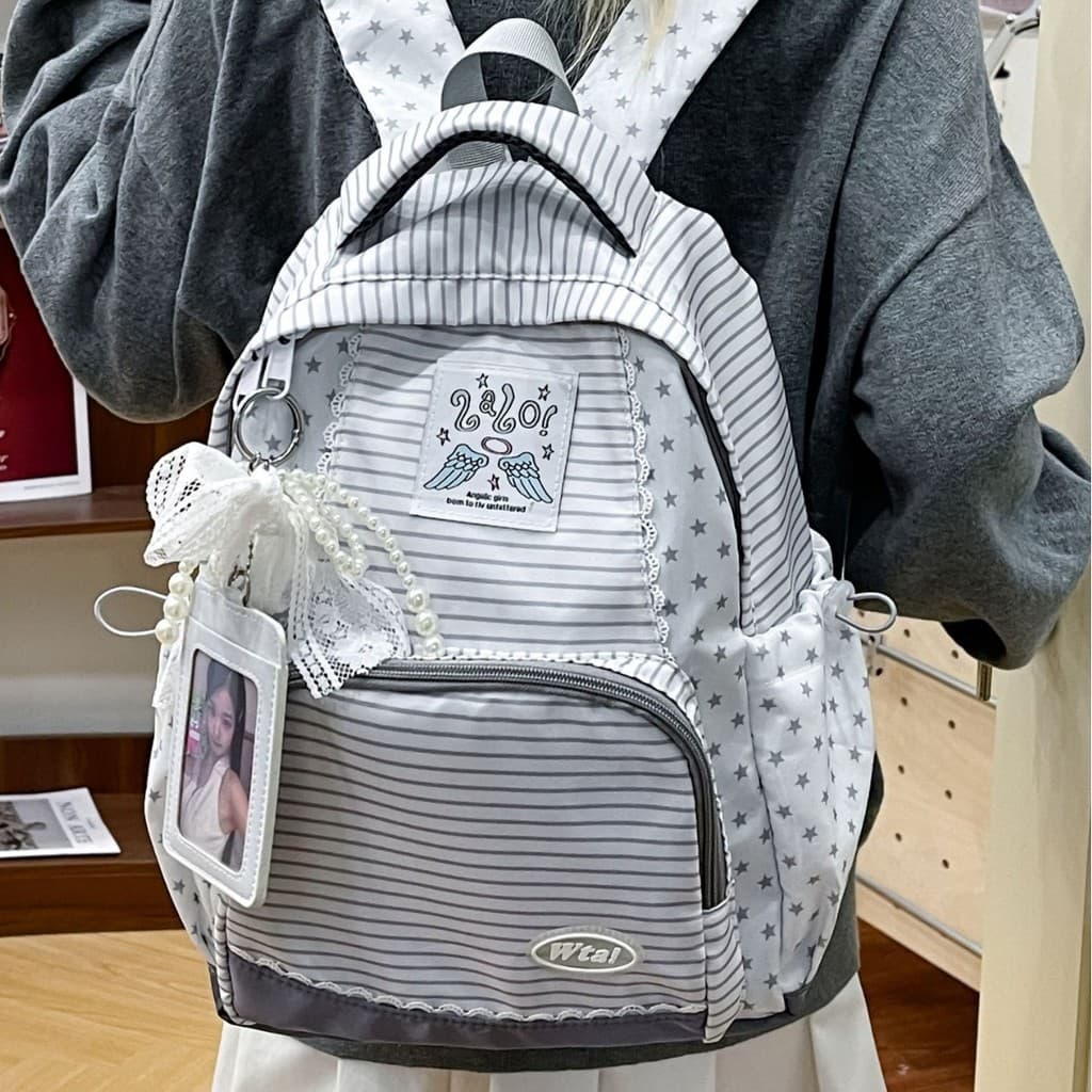 Estilo coreano ins estilo listrado estrela mochila feminina estudante viagem leve mochila nicho Design macio bonito pequ