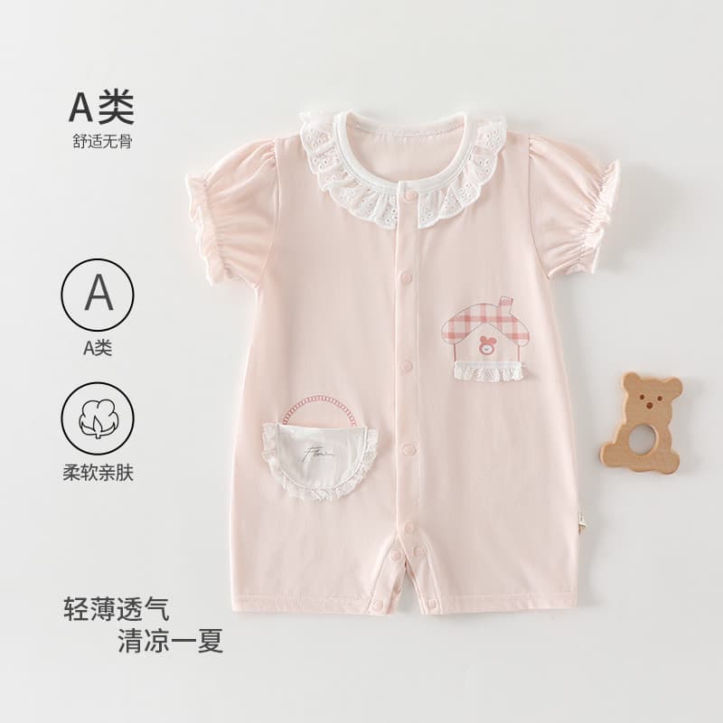 Macacão de verão para bebês, macacão mensal de algodão puro para meninas, manga curta, estilo fino, roupas para recém-na