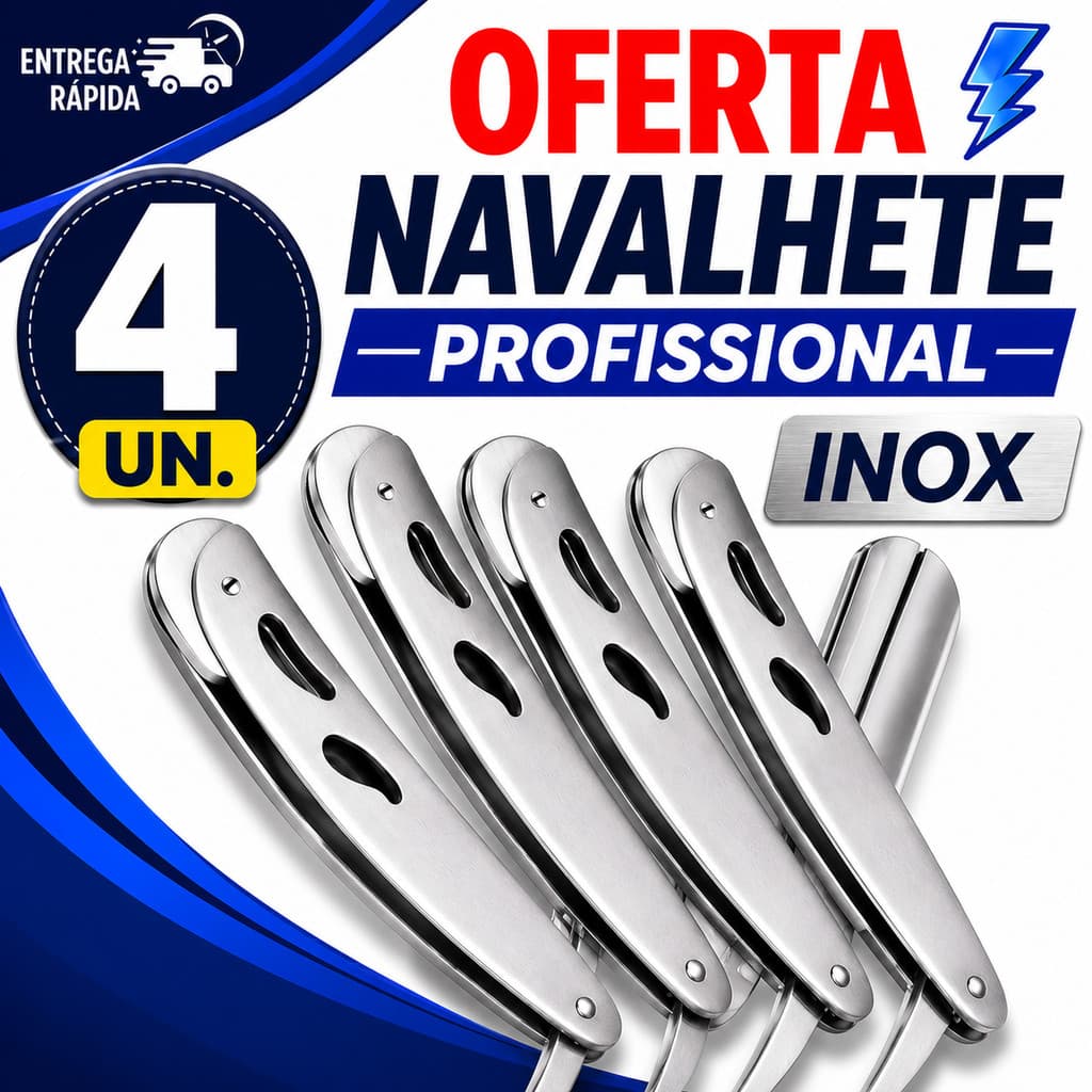 JOGO NAVALHA BARBEIRO PROFISSIONAL AÇO INOX LEVE RESISTENTE PREMIUM