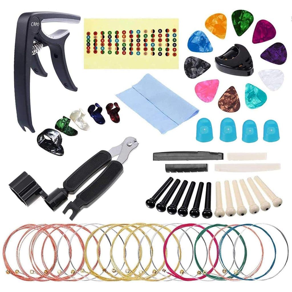 Pacote de acessórios universais para guitarra: capo para guitarra, palhetas, cordas de guitarra, cravelhas, conjunto de