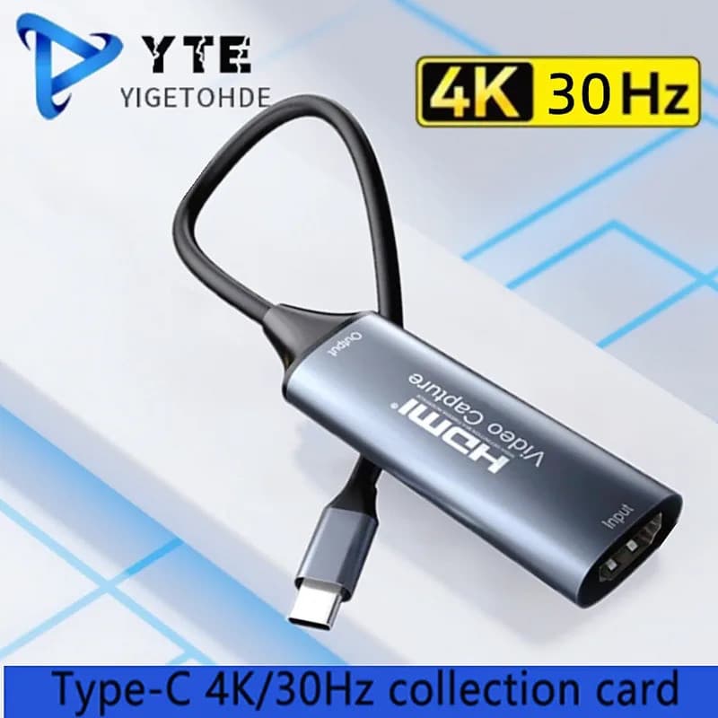 YIGETOHDE Placa de Captura de Vídeo 4K 30Hz Tipo-C 2.0 HDMI para Switch, PS5, PS4, Xbox, Placa de Coleta Tipo-C HDMI 4K/