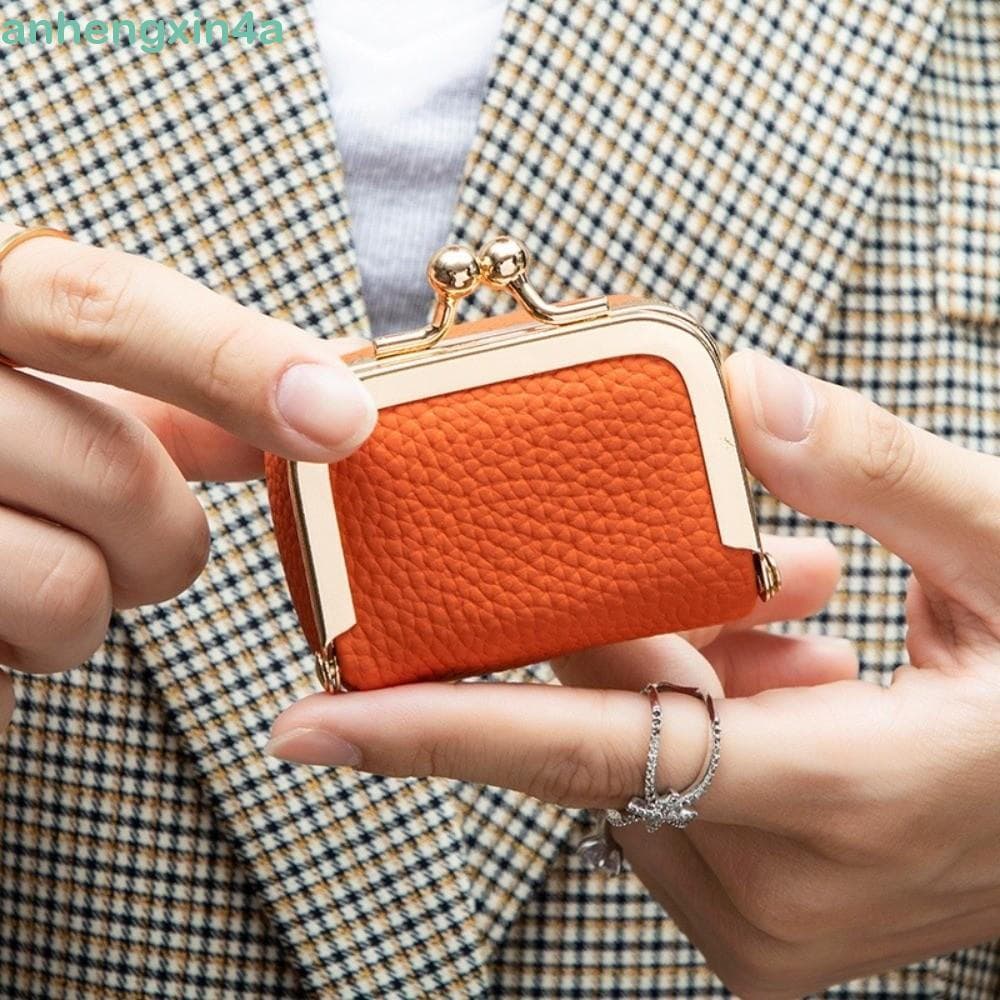 Bolsa De Moedas ANHENGXIN Kiss Lock , Joias De Couro Quadrado PU Multifuncional Para Itens Pequenos