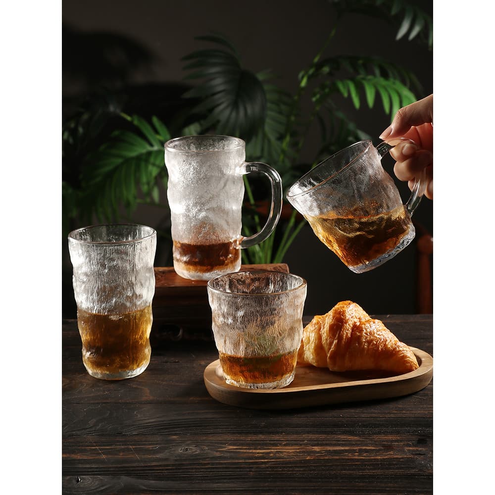 Copo glaciar copo de água doméstico beber copo bonito copo de chá de frutas copo de vidro de café com alça copo de vidro