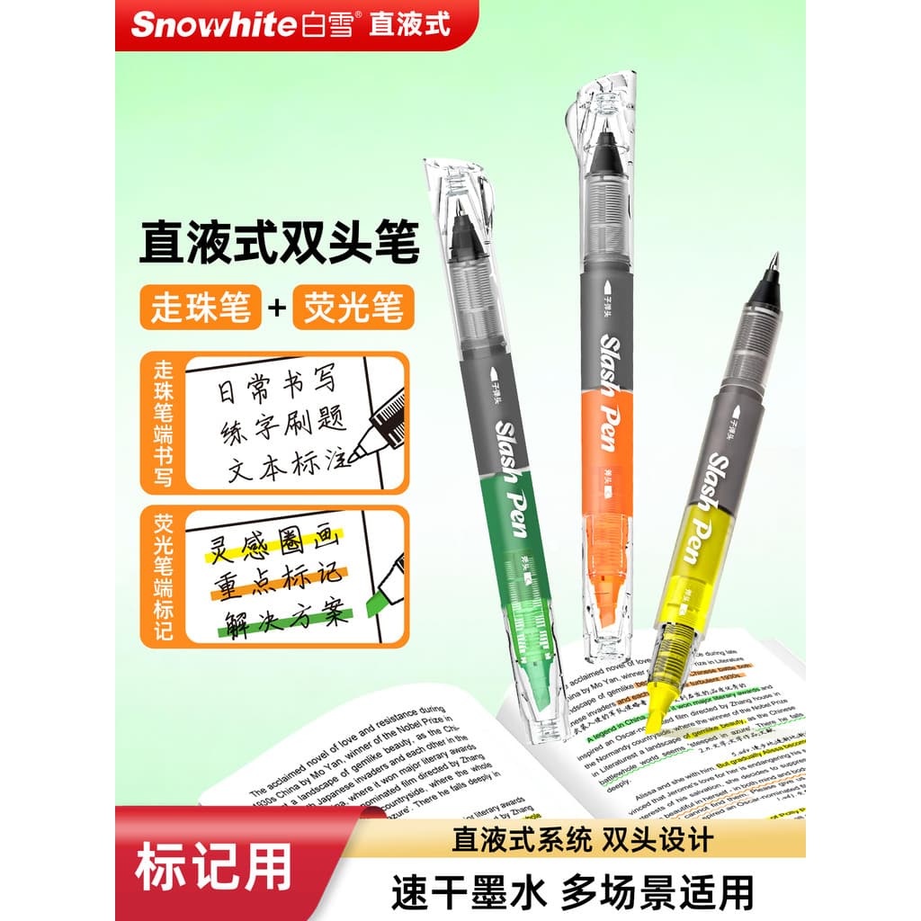Caneta de duas cabeças líquida reta Baixue Caneta Rollerball Marcador Pincel Pergunta Curso Pontos-chave para notas Alun