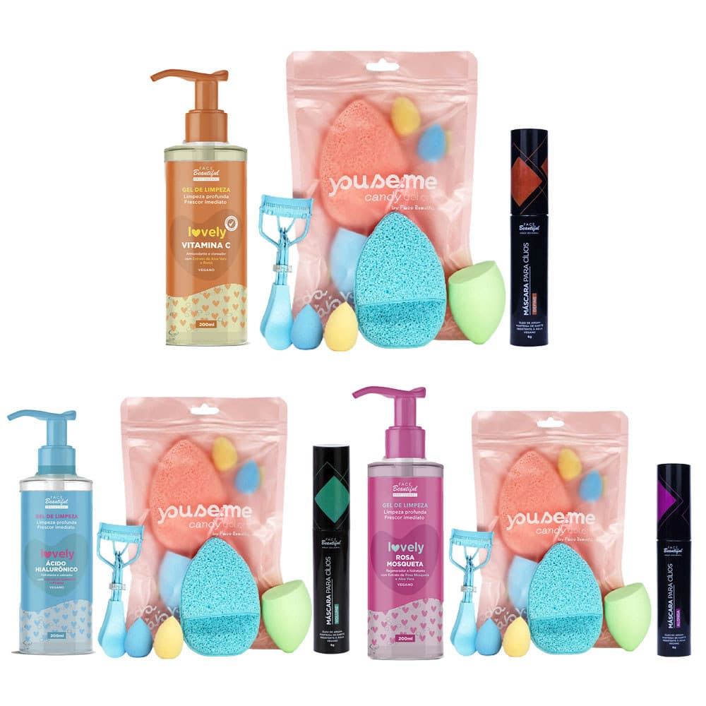 Kit Skincare Facial com Gel de Limpeza, Esponjas e Curvex Face Beautiful