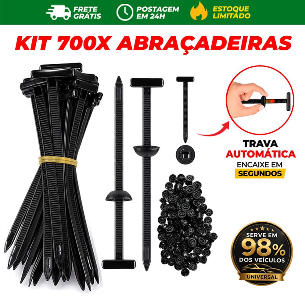 Kit 700X Abraçadeira Automotiva Tipo T Nylon Travante Manutenção Resistente Universal