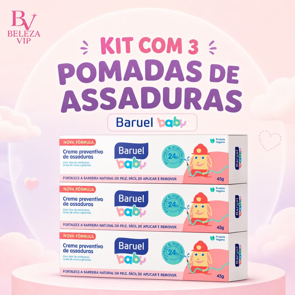 Kit 3 Pomadas Creme Preventivo de Assaduras Baruel Baby 45g